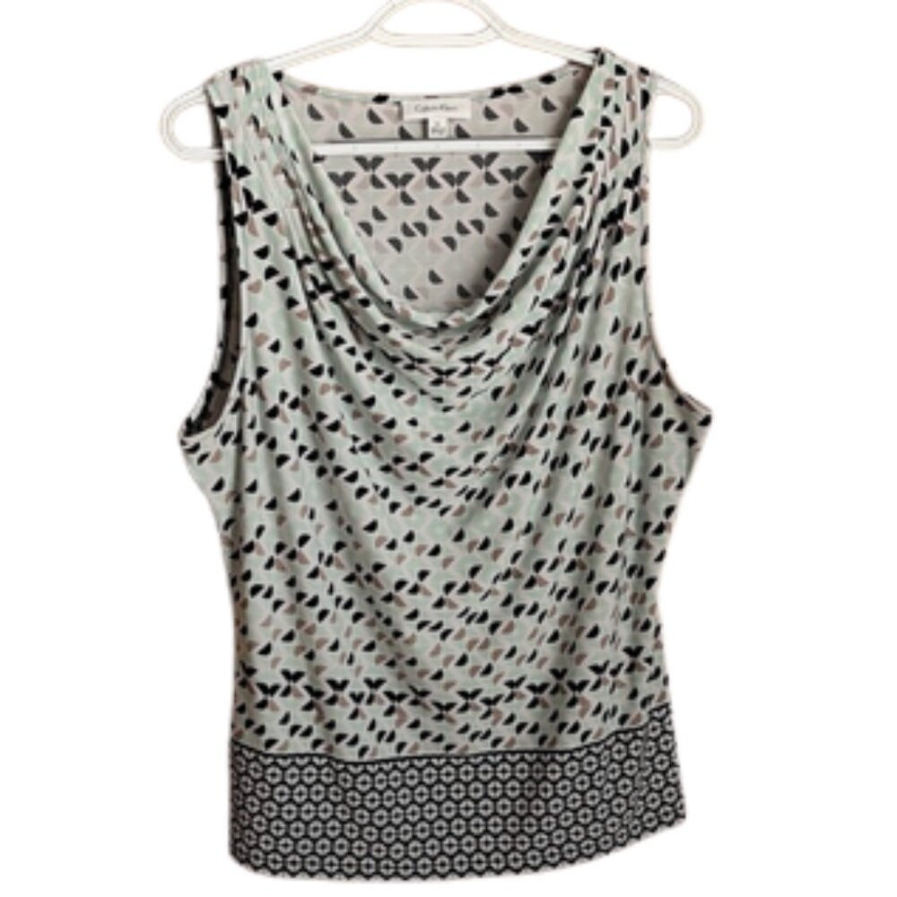 Calvin Klein Women's Patterned Sleeveless Top Cowl Neck XL